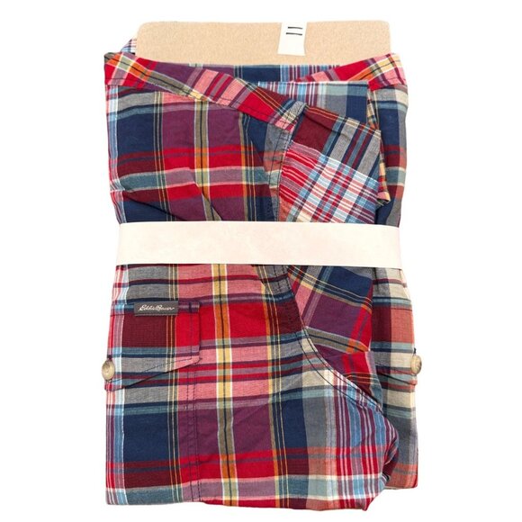 Eddie Bauer Classic Fit Men's Short Sleeve Shirt Button Up Red Blue Plaid XL - Picture 3 of 3